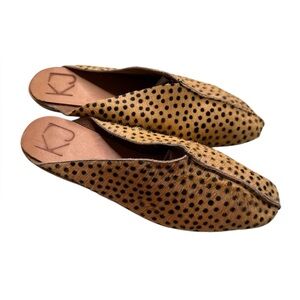KJ Made Chicago 100% Leather Calf Hair Polka Dot Slip on Mule Flats Funky Unique